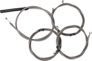 LA Choppers Complete Stainless Braided Handlebar Cable/Brake Line Kit Cable Kit Clear-Coated Natural Silver Alternate Length Clutch Line