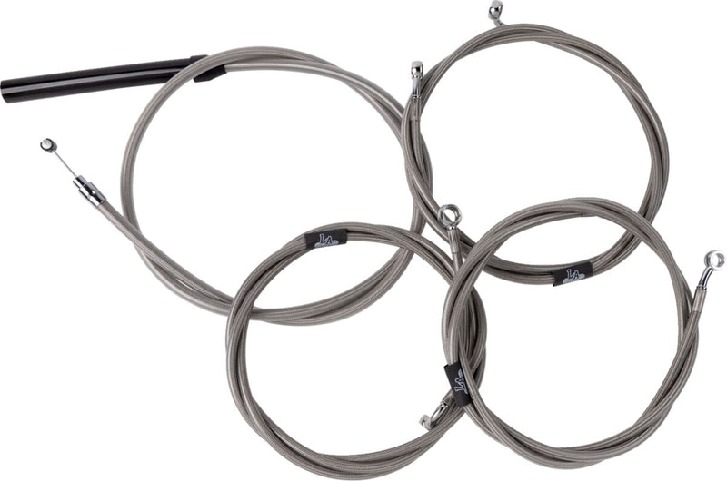 LA Choppers Complete Stainless Braided Handlebar Cable/Brake Line Kit Cable Kit Clear-Coated Natural Silver Alternate Length Clutch Line