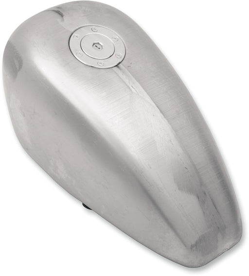 Drag Specialties Gas Tank with Chrome Aero-Style Gas Cap Raw Silver High Tunnel Rubber Mount Steel