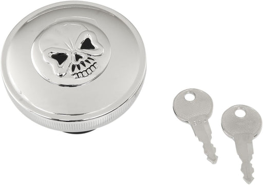Drag Specialties Screw-In Locking Skull Gas Cap Fuel Cap Chrome Silver Vented Steel