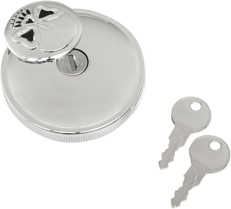 Drag Specialties Screw-In Locking Skull Gas Cap Fuel Cap Chrome Silver Non-Vented Steel #03-0320AS-B