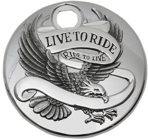 Drag Specialties "Live to Ride" Fuel Console Door Chrome Silver Die-Cast