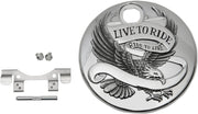 Drag Specialties "Live to Ride" Fuel Console Door Chrome Silver Die-Cast Each