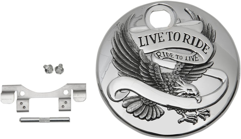 Drag Specialties "Live to Ride" Fuel Console Door Chrome Silver Die-Cast Each