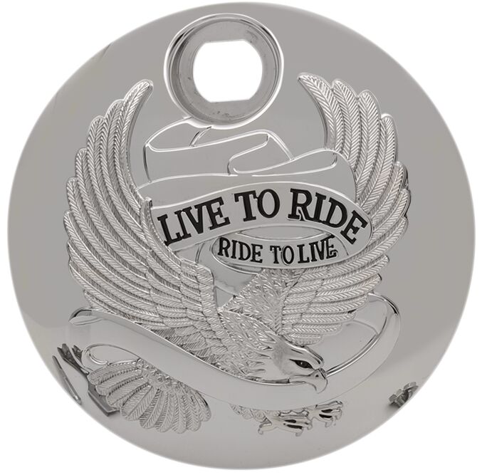 Drag Specialties "Live to Ride" Fuel Console Door Chrome Silver Die-Cast
