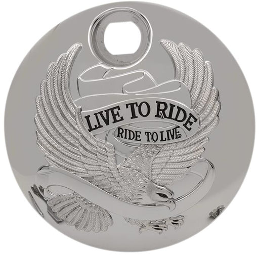Drag Specialties "Live to Ride" Fuel Console Door Chrome Silver Die-Cast