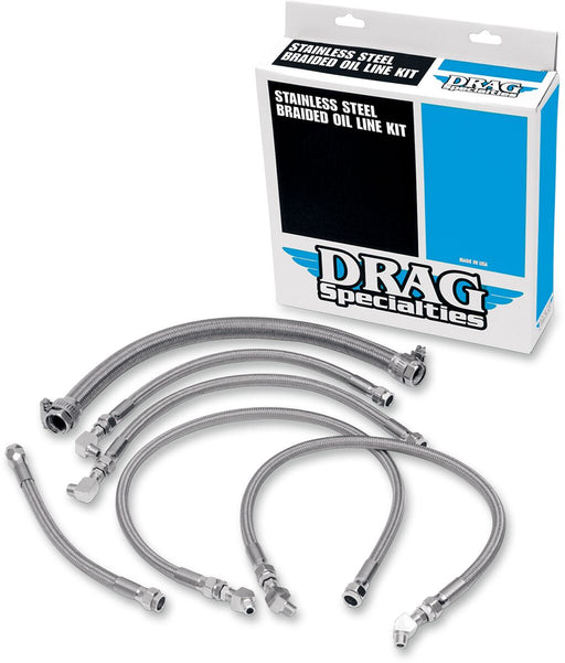 Drag Specialties Stainless Steel Braided Oil Line Kit Chrome Silver