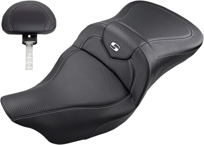 Saddlemen Road Sofa Seat w/Backrest for 2008-2025 Harley-Davidson Touring Models Black #808-07B-185BR