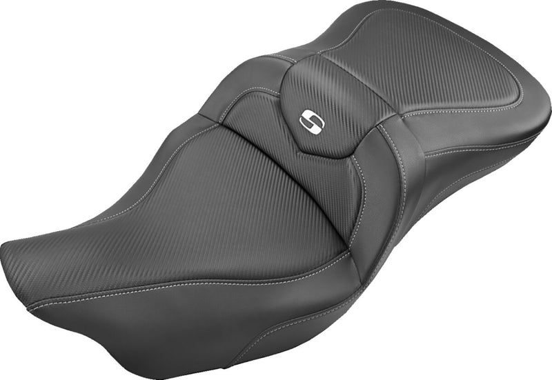 Saddlemen Carbon-Fibre Road Sofa Seat w/o Backrest for 2020-2022 Harley-Davidson Tri-Glide CVO/SE - FLHTCUTGSE and 2009-2024 Harley-Davidson Tri Glide Ultra Classic - FLHTCUTG Motorcycles Black #808-07B-185T