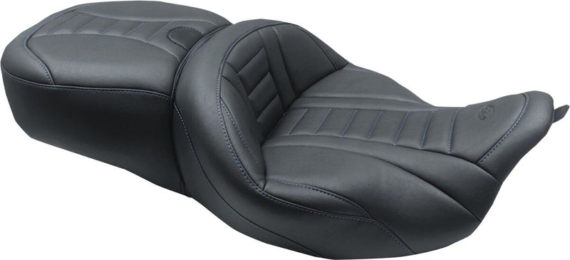 Mustang One-Piece Deluxe Touring Seat with Removable Backrest Option Black Blue #79006SB