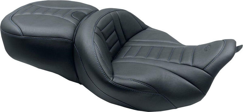 Mustang One-Piece Deluxe Touring Seat with Removable Backrest Option Black Blue #79006SB
