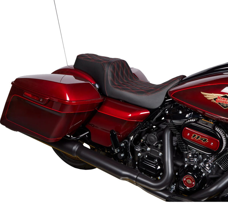 Drag Specialties Seats Predator 1-Up Seat Black Vinyl Black| Red #08011491