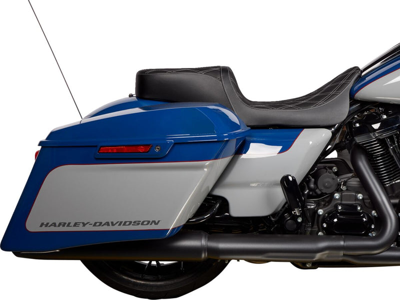 Drag Specialties Black Predator 2-Up Vinyl Double Diamond Seat w/Silver Stitching for 2009-2024 Harley-Davidson Trike and 2008-2025 Harley-Davidson Touring Motorcycles