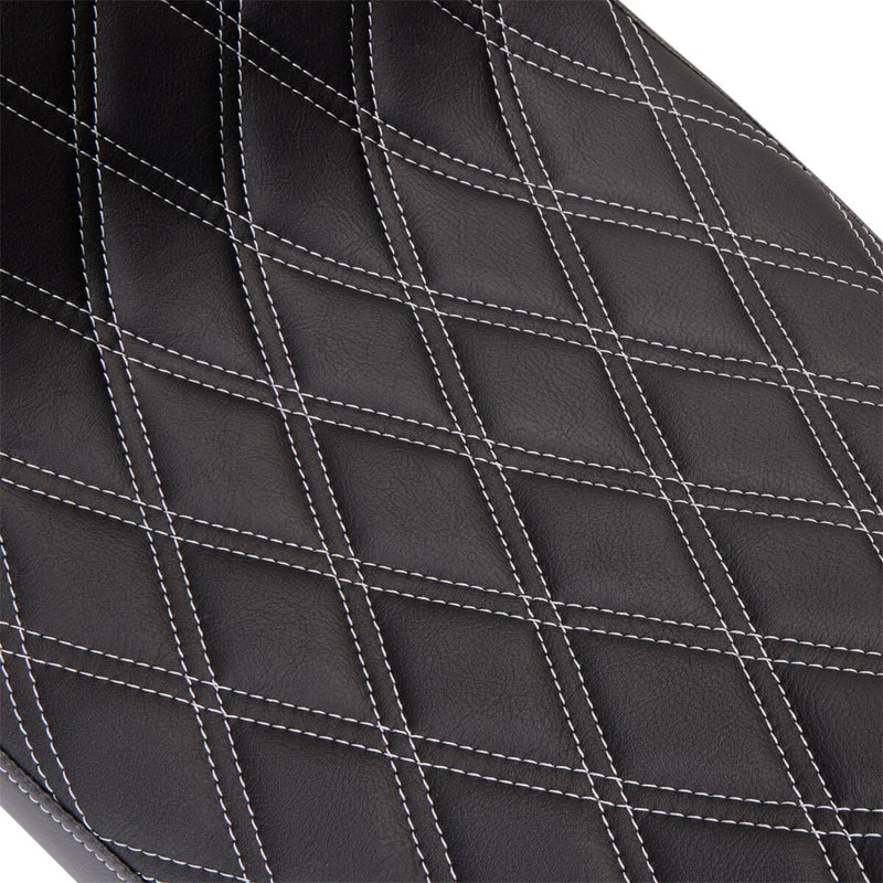 Drag Specialties Black Predator 2-Up Vinyl Double Diamond Seat w/Silver Stitching for 2009-2024 Harley-Davidson Trike and 2008-2025 Harley-Davidson Touring Motorcycles