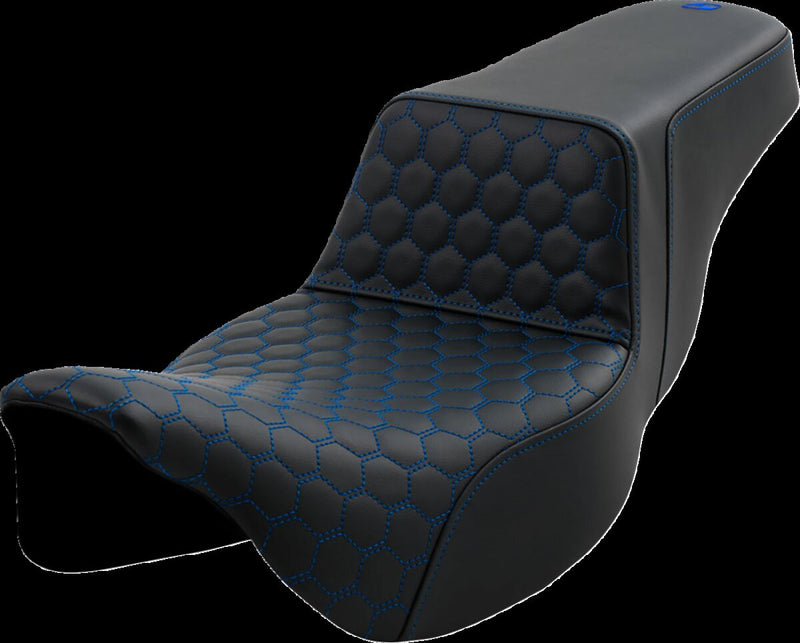Saddlemen Honeycomb Step-up Seat - Each, 2-Up Seat, Saddlehyde™ - Black / Blue for Harley-Davidson Touring & Trike 2008-2024