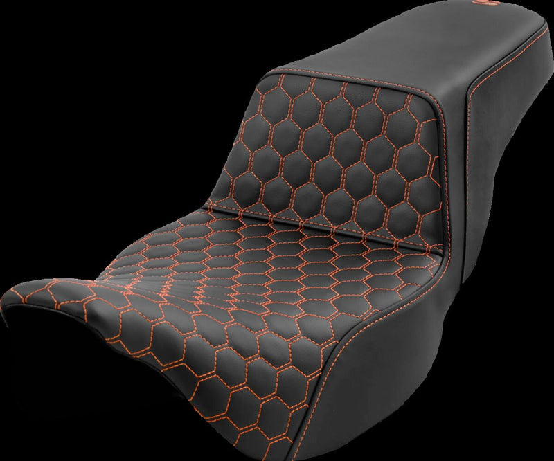 Saddlemen Honeycomb Step-up Seat - 2-Up Seat, Saddlehyde™, Each - Black / Orange for Harley-Davidson Touring & Trike 2008-2024