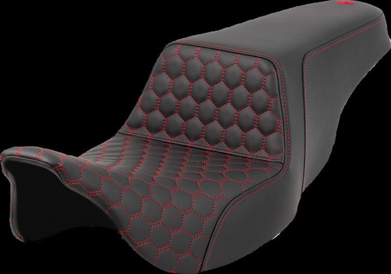 Saddlemen Honeycomb Step-up Seat - Saddlehyde™, 2-Up Seat, Each - Black / Red for Harley-Davidson Touring & Trike 2008-2024