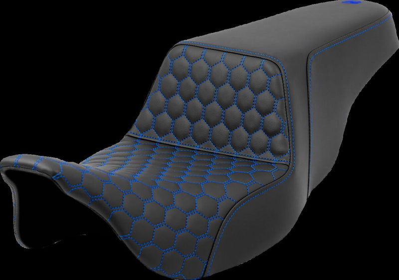 Saddlemen Honeycomb Step-up Seat - 2-Up Seat, Saddlehyde™, Each - Black / Blue for Harley-Davidson Touring & Trike 2008-2024