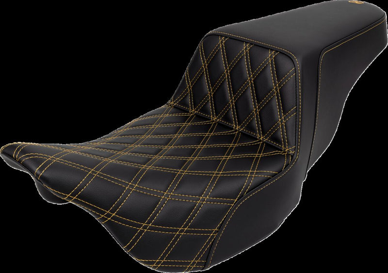 Saddlemen Lattice Stitch Step-up Seat - 2-Up Seat, Saddlehyde™, Each - Black / Gold for Harley-Davidson Touring & Trike 2008-2024