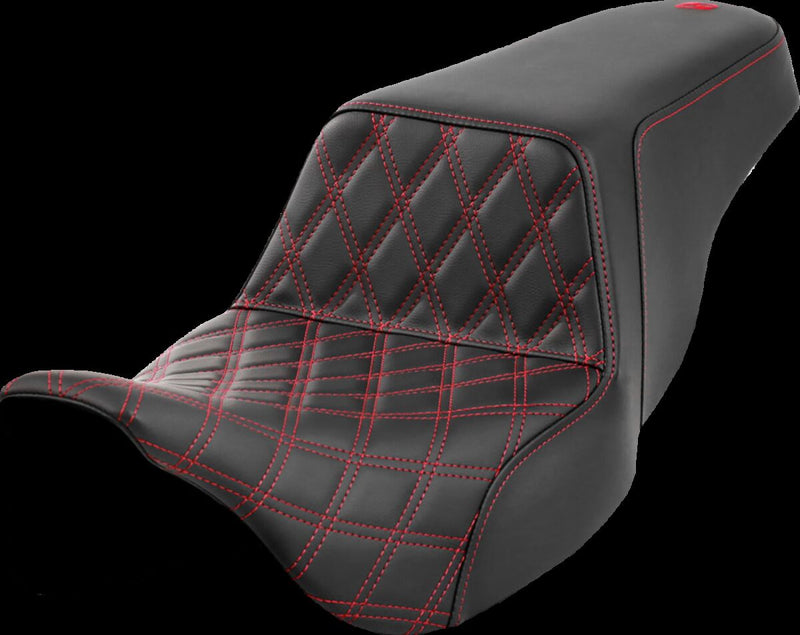 Saddlemen Lattice Stitch Step-up Seat - Each, Saddlehyde™, 2-Up Seat - Black / Red for Harley-Davidson Touring & Trike 2008-2024