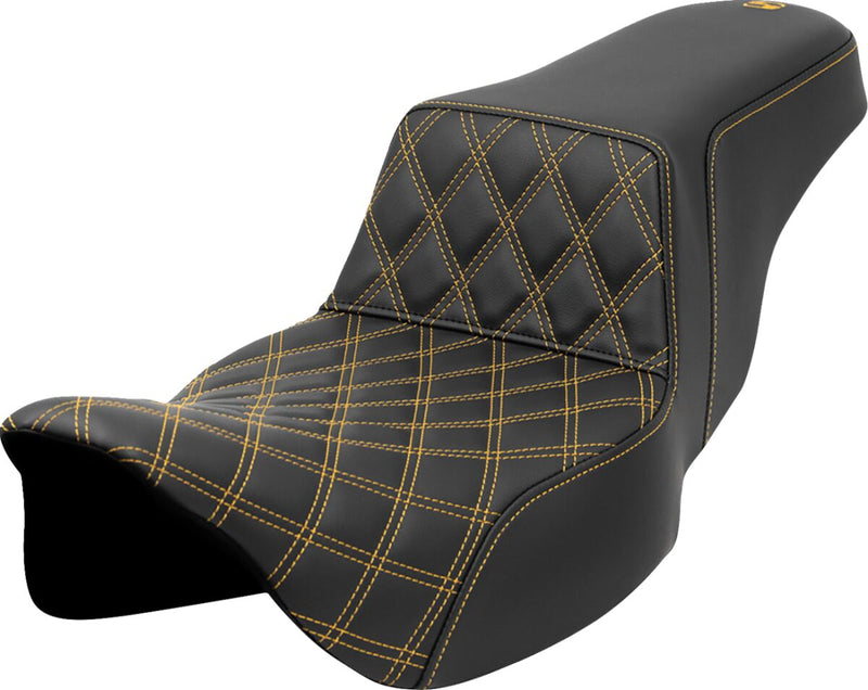 Saddlemen Lattice Stitch Step-up Seat - 2-Up Seat, Each, Saddlehyde™ - Black / Gold for Harley-Davidson Touring & Trike 2008-2024