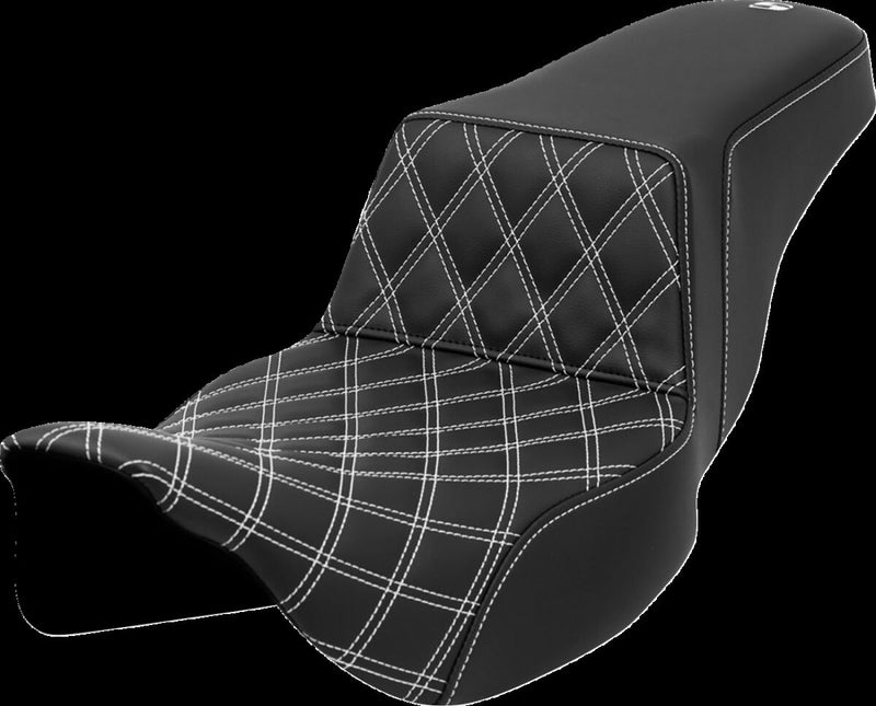 Saddlemen Lattice Stitch Step-up Seat - Saddlehyde™, 2-Up Seat, Each - Black / White for Harley-Davidson Touring & Trike 2008-2024