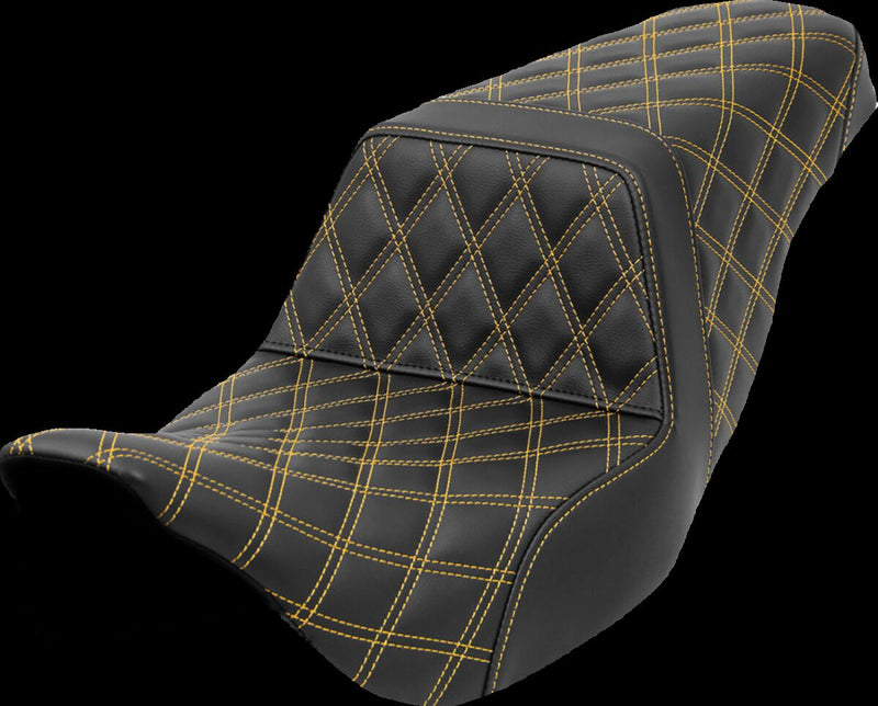 Saddlemen Lattice Stitch Step-up Seat - Each, 2-Up Seat, Saddlehyde™ - Black / Gold for Harley-Davidson Touring & Trike 2008-2024