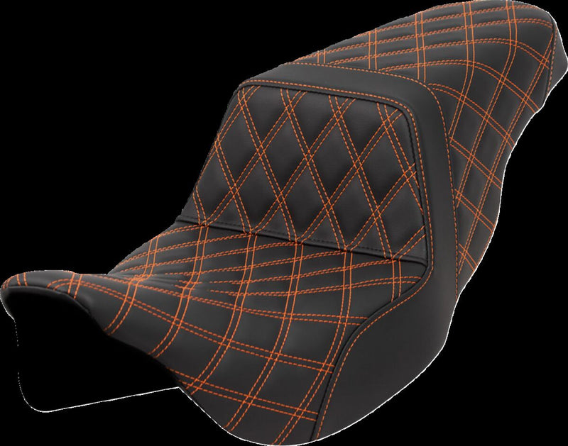 Saddlemen Lattice Stitch Step-up Seat - Each, Saddlehyde™, 2-Up Seat - Black / Orange for Harley-Davidson Touring & Trike 2008-2024