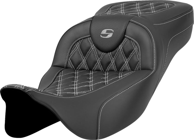Saddlemen Extended Reach Roadsofa™ Seat - 2-Up Seat, Leather /  Saddlehyde™ - Black / Silver for Harley-Davidson Touring & Trike 2008-2024