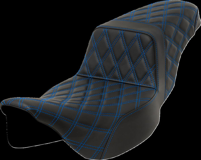 Saddlemen Lattice Stitch Step-up Seat - Saddlehyde™, Each, 2-Up Seat - Black / Blue for Harley-Davidson Touring & Trike 2008-2024