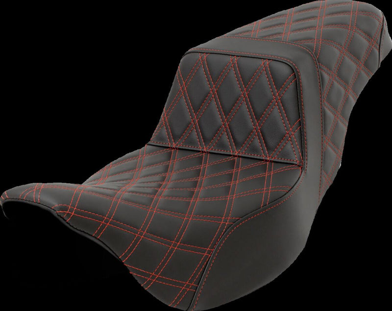 Saddlemen Lattice Stitch Step-up Seat - 2-Up Seat, Saddlehyde™, Each - Black / Red for Harley-Davidson Touring & Trike 2008-2024