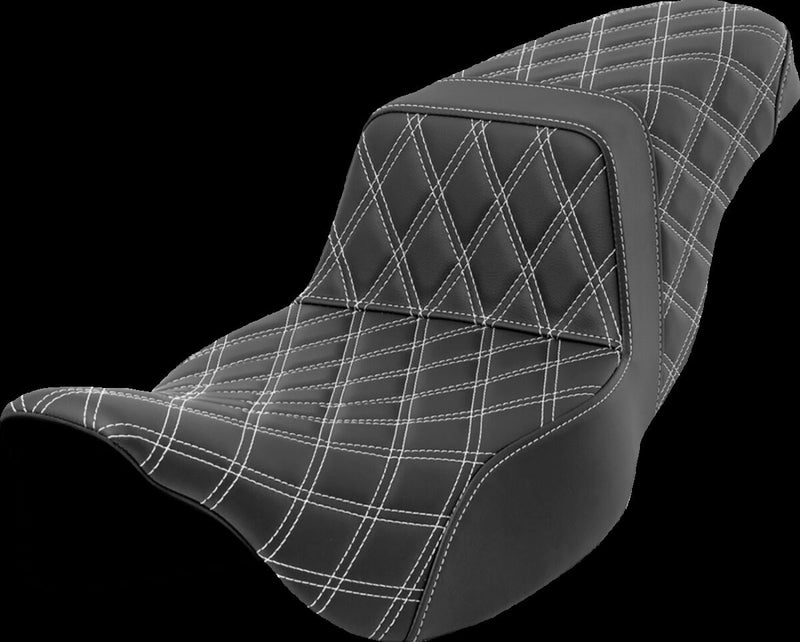 Saddlemen Lattice Stitch Step-up Seat - 2-Up Seat, Saddlehyde™, Each - Black / White for Harley-Davidson Touring & Trike 2008-2024