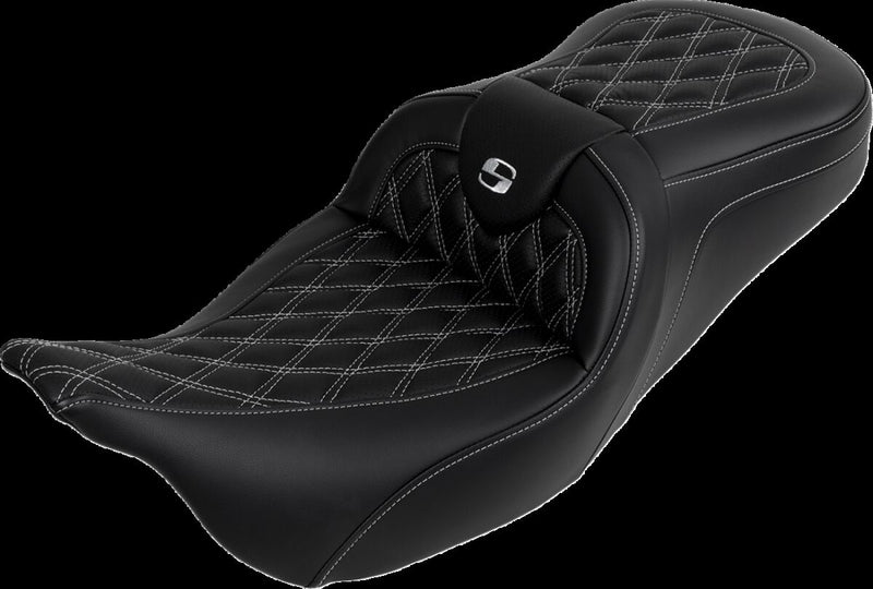 Saddlemen Roadsofa™ Lattice Stitch Seat - 2-Up Seat, Each, Leather /  Saddlehyde™ - Black / Silver for Harley-Davidson Touring & Trike 2008-2024