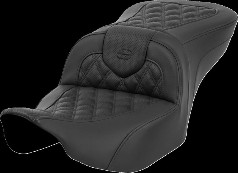 Saddlemen Roadsofa™ Lattice Stitch Seat - Leather /  Saddlehyde™, Each, 2-Up Seat - Black for Harley-Davidson Touring 2023-2026