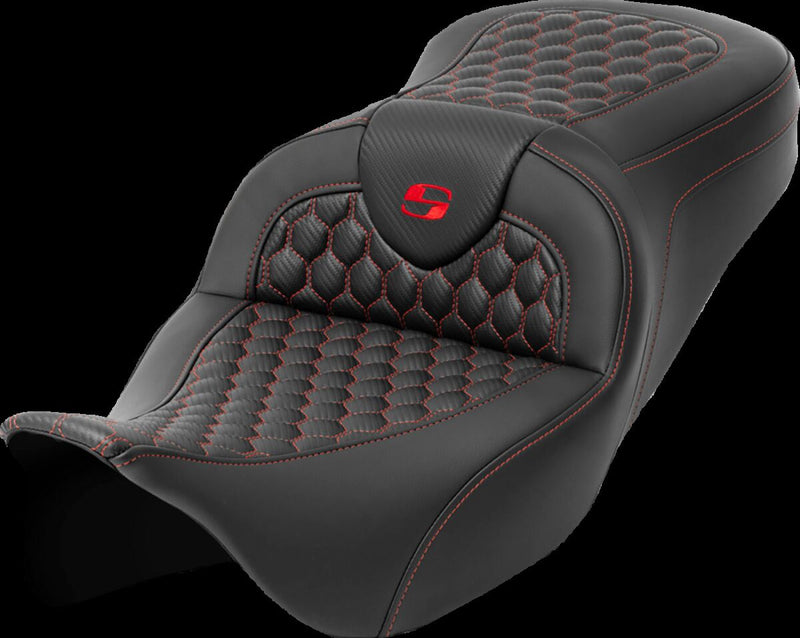 Saddlemen Honeycomb Roadsofa™ Seat - Saddlehyde™, 2-Up Seat, Each - Black / Red for Harley-Davidson Touring 2008-2024