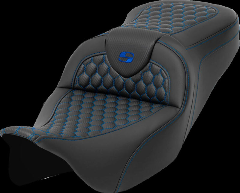 Saddlemen Honeycomb Roadsofa™ Seat - Saddlehyde™, 2-Up Seat, Each - Black / Blue for Harley-Davidson Touring 2008-2024
