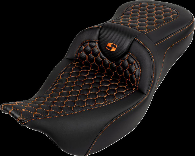 Saddlemen Honeycomb Roadsofa™ Seat - Each, Saddlehyde™, 2-Up Seat - Black / Orange for Harley-Davidson Touring 2008-2024