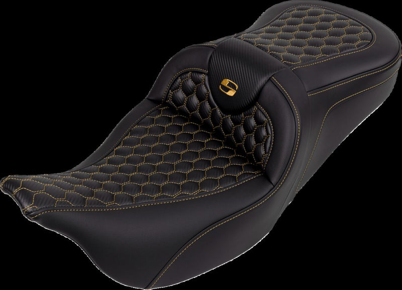 Saddlemen Honeycomb Roadsofa™ Seat - Saddlehyde™, Each, 2-Up Seat - Black / Gold for Harley-Davidson Touring 2008-2024