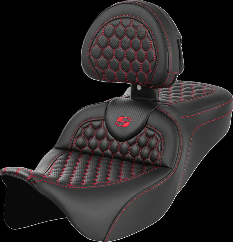 Saddlemen Honeycomb Roadsofa™ Seat - 2-Up Seat, Each, Saddlehyde™ - Black / Red for Harley-Davidson Touring 2008-2024