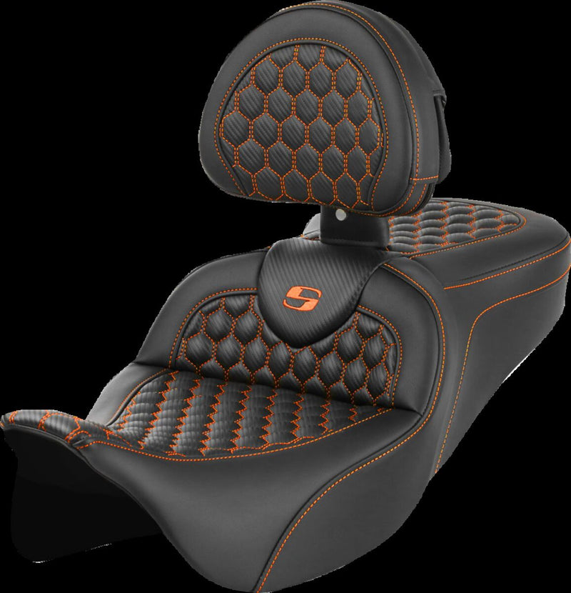 Saddlemen Honeycomb Roadsofa™ Seat - 2-Up Seat, Each, Saddlehyde™ - Black / Orange for Harley-Davidson Touring 2008-2024