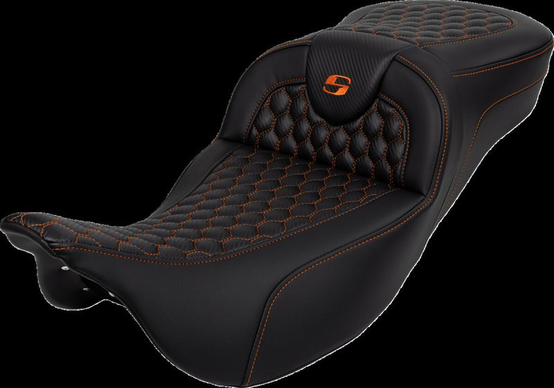 Saddlemen Honeycomb Roadsofa™ Seat - Each, 2-Up Seat, Saddlehyde™ - Black / Orange for Harley-Davidson Touring 2008-2024