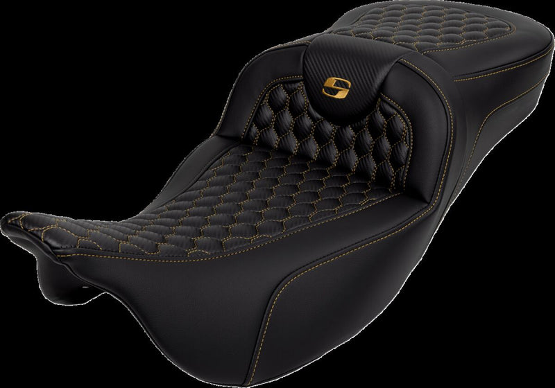 Saddlemen Honeycomb Roadsofa™ Seat - 2-Up Seat, Each, Saddlehyde™ - Black / Gold for Harley-Davidson Touring 2008-2025