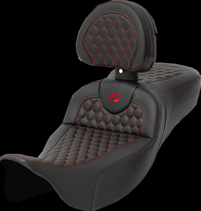 Saddlemen Honeycomb Roadsofa™ Seat - Saddlehyde™, Each, 2-Up Seat - Black / Red for Harley-Davidson Touring 2008-2025