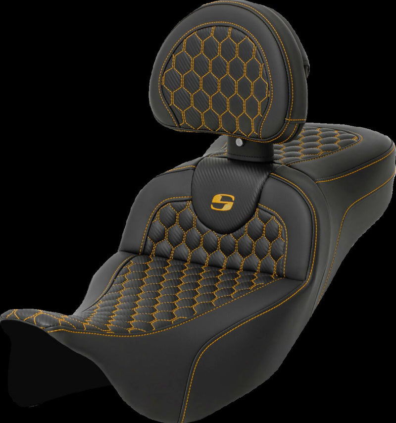 Saddlemen Honeycomb Roadsofa™ Seat - Each, 2-Up Seat, Saddlehyde™ - Black / Gold for Harley-Davidson Touring 2008-2025