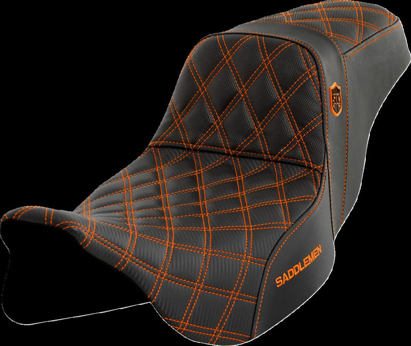 Saddlemen Pro Series SDC Performance Grip Seat - 2-Up Seat, Each, Saddlehyde™ - Black / Orange for Harley-Davidson Touring 2008-2024