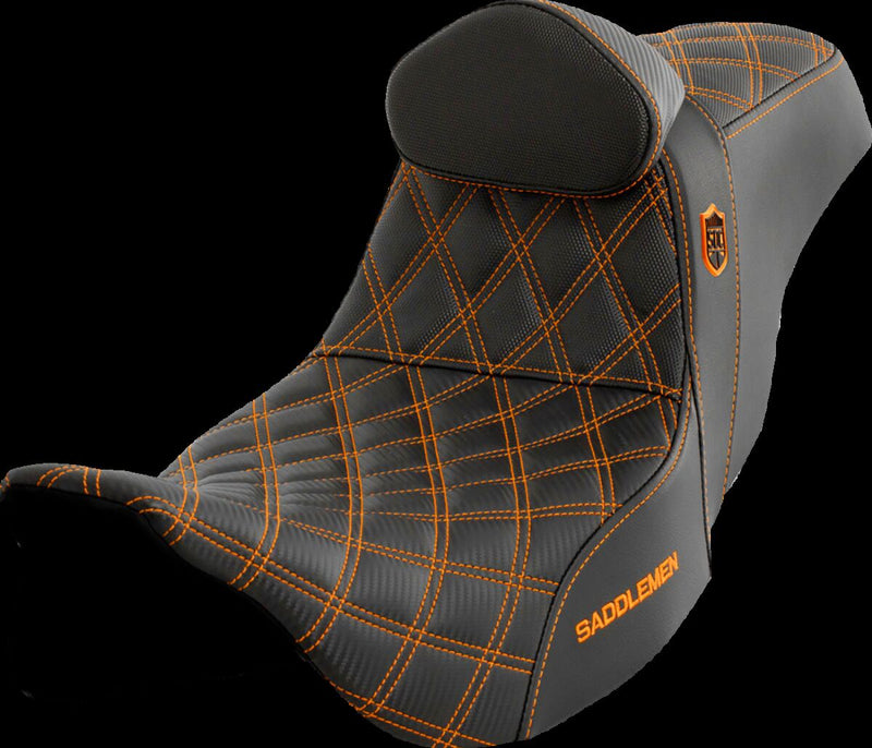 Saddlemen Pro Series SDC Performance Grip Seat - Saddlehyde™, Each, 2-Up Seat - Black / Orange for Harley-Davidson Touring 2008-2024