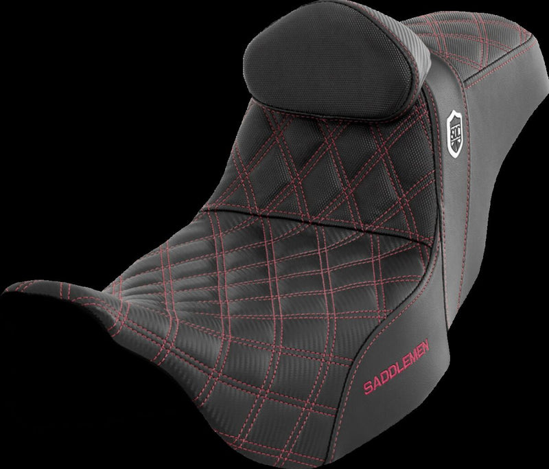 Saddlemen Pro Series SDC Performance Grip Seat - Each, Saddlehyde™, 2-Up Seat - Black / Burgundy for Harley-Davidson Touring 2008-2024