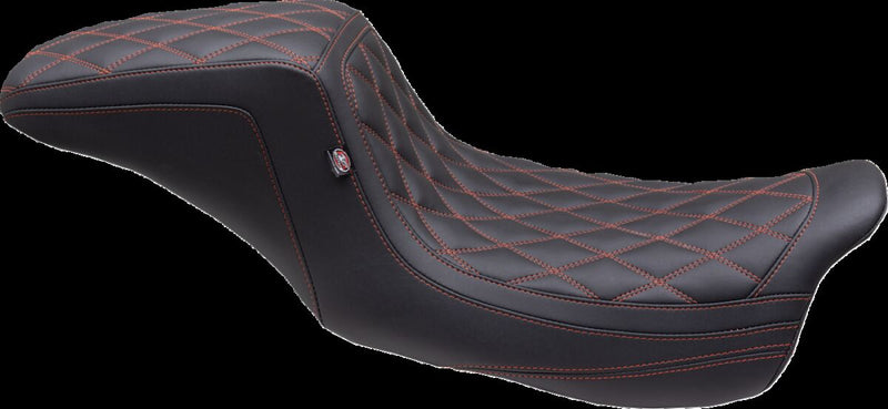 Mustang Double Diamond Squareback Seat for 2008-2025 Harley-Davidson Black Orange 2-Up Seat One-Piece Vinyl Black| Orange| Red #75299AB