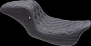 Mustang Double Diamond Squareback Seat for 2008-2025 Harley-Davidson Black Grey 2-Up Seat One-Piece Vinyl #75299GM