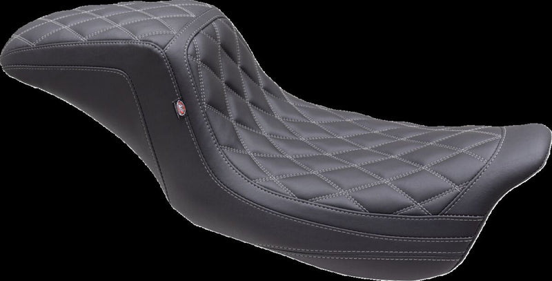 Mustang Double Diamond Squareback Seat for 2008-2025 Harley-Davidson Black Grey 2-Up Seat One-Piece Vinyl #75299GM